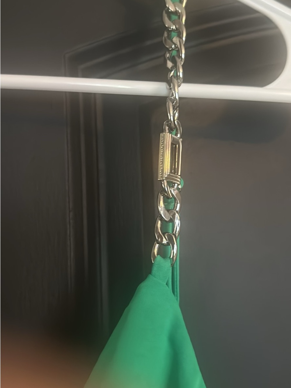 KARL LAGERFELD Emerald Green Cowl Neck Camisole with Chain Straps - Picture 3 of 8